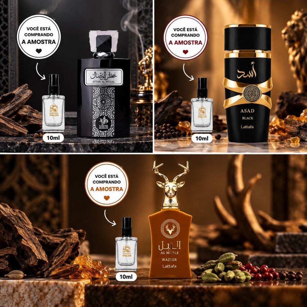 Kit 3 Mini Perfumes 10ml Asad Black Wazeer Attar Al Wesal