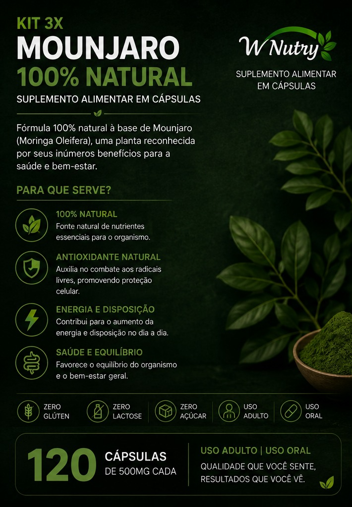 3 Mounjaro Natural 3x120 Cápsulas Fórmula Premium Potente
