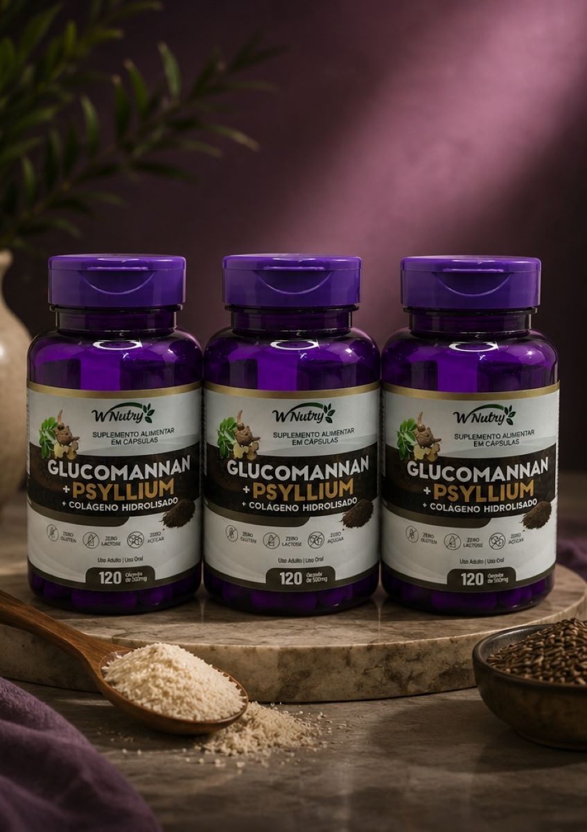3 Suplementos Glucomannan + Psyllium + Colágeno Hidrolisado 120 Caps