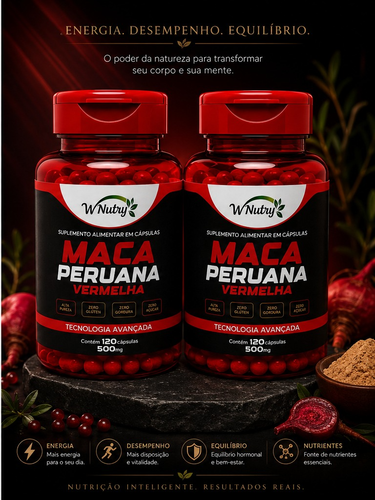 Kit De 2 Suplementos Maca Peruana Vermelha Energia E Vitalidade