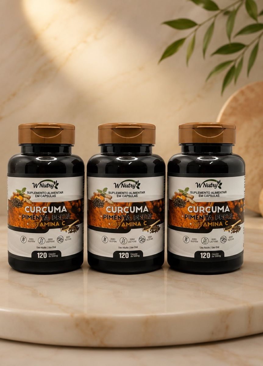 3 Suplementos Cúrcuma + Pimenta Preta + Vitamina C 3x120 Caps