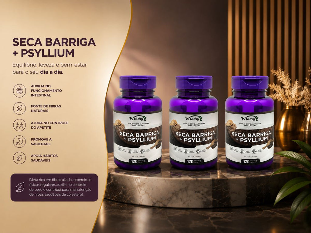 Kit de 3 Suplementos Seca Barriga + Psyllium Alta Potência 120 Caps