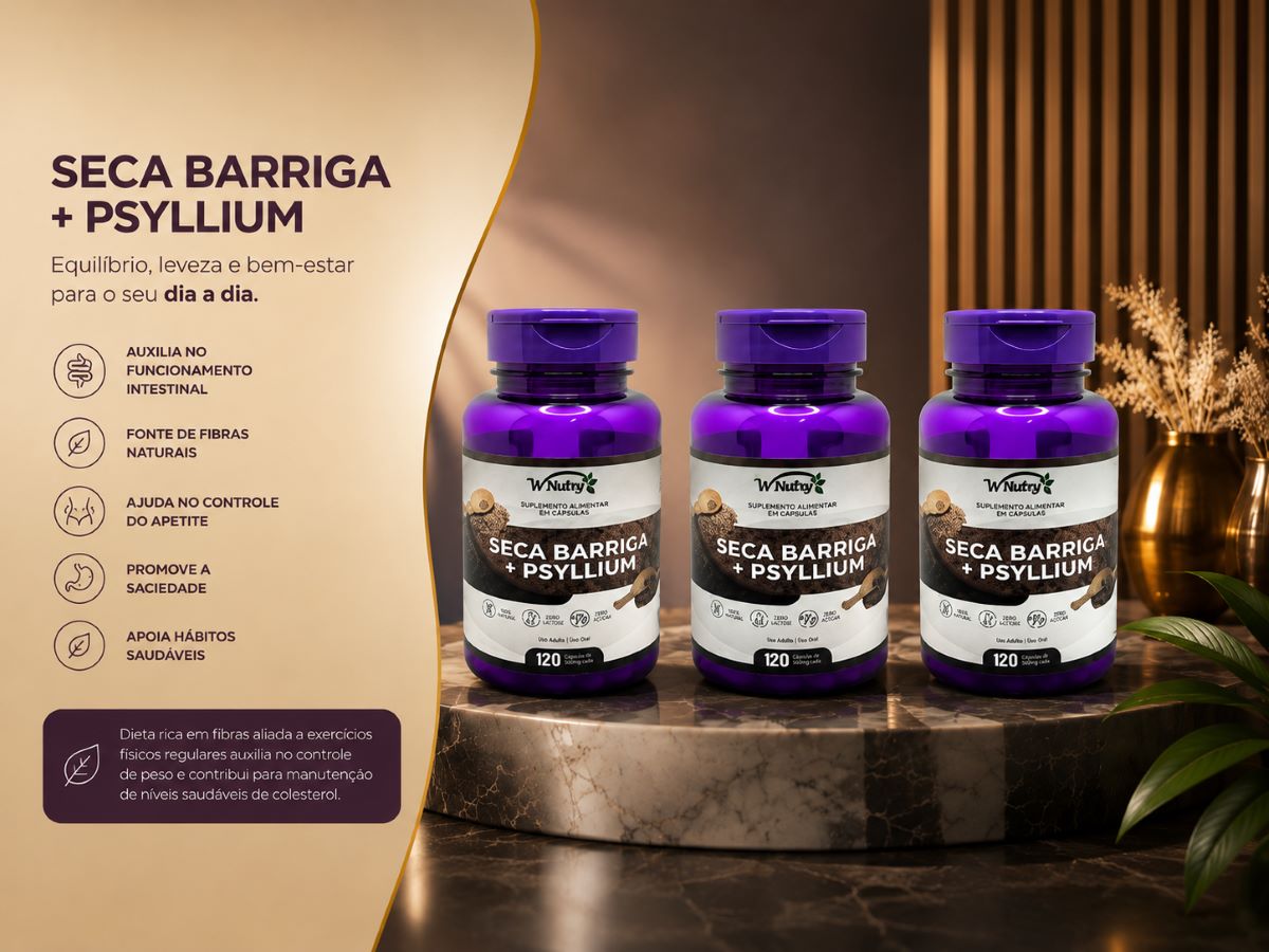 Kit de 3 Suplementos Seca Barriga + Psyllium Alta Potência 120 Caps