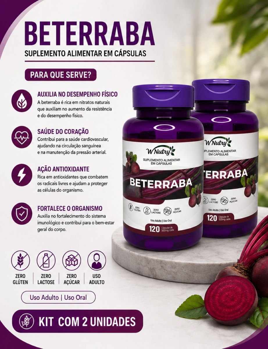 2 Suplementos Beterraba 2x120 Cáps Energia Natural Circulação