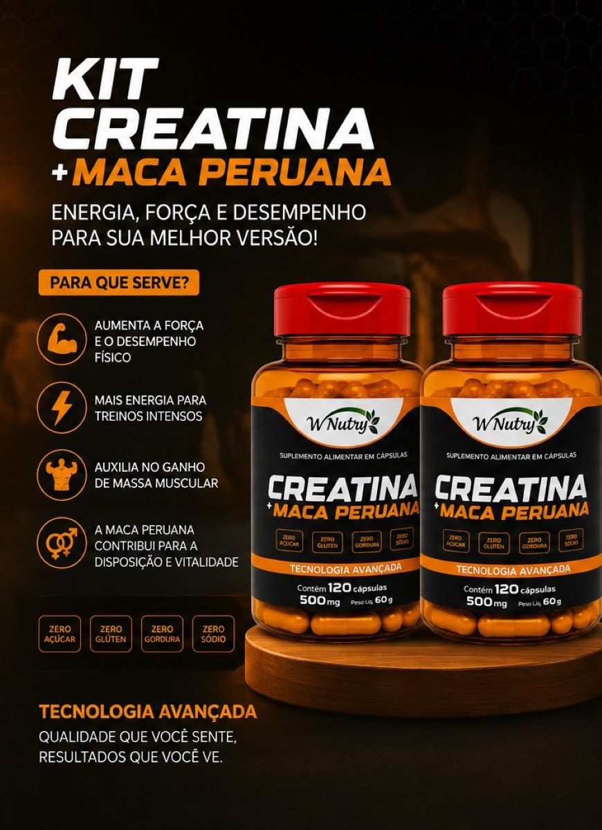 2 Suplementos Creatina + Maca Peruana Força Energia E Performance