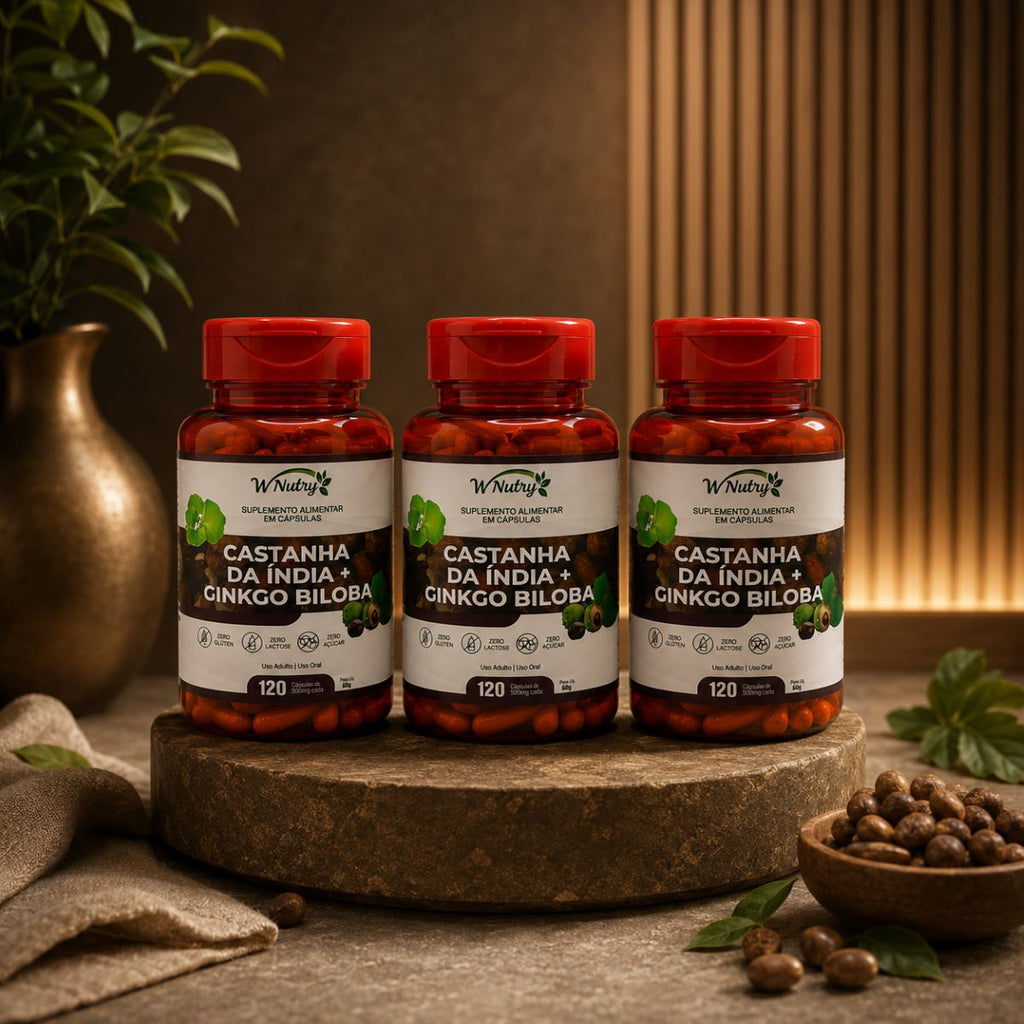 Kit 3 Castanhas Da Índia + Ginkgo Biloba Circulação Power Suplemento