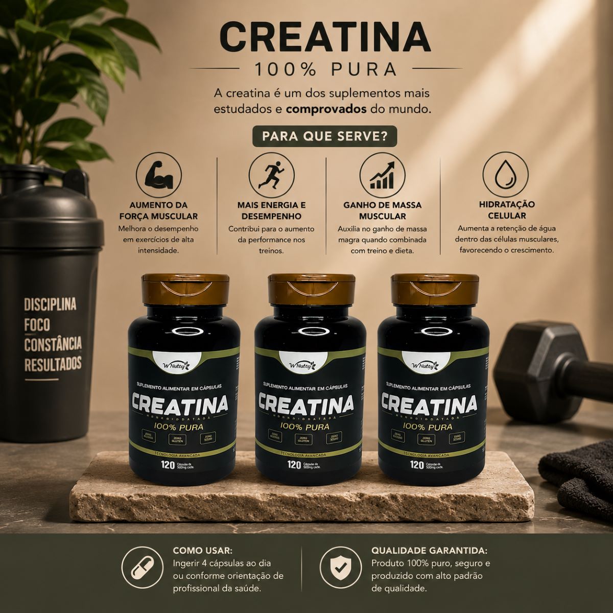 3 Suplementos Creatina  3x120 Cáps Monohidratada 100% Pura