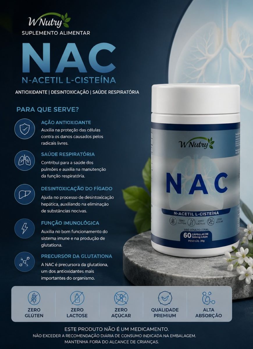 3 Suplementos NAC Acetilcisteína 3x60 Cápsulas Antioxidante Pulmões