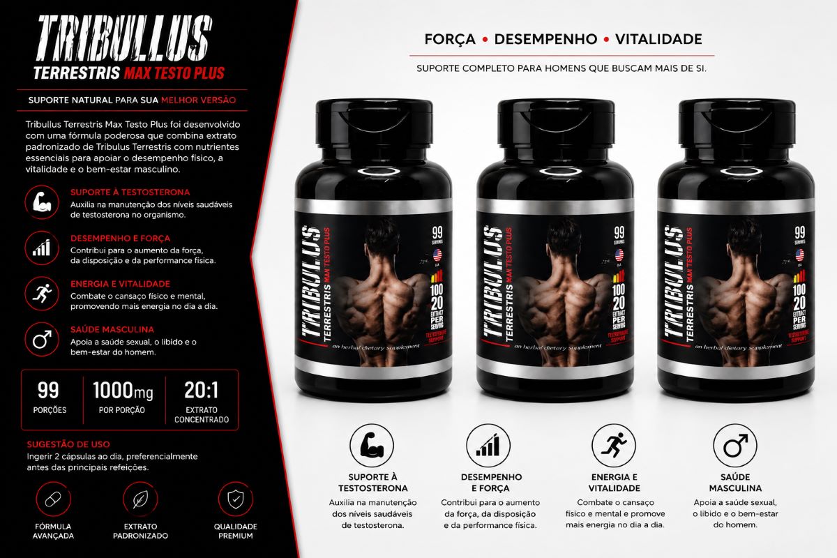 3 Suplementos Tribulus Terrestris Max Testo Plus Alta Potência 3x120 Caps