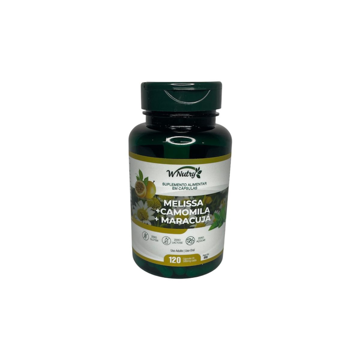 Suplemento Melissa Camomila Maracujá 120 Cápsulas Relaxamento Natural