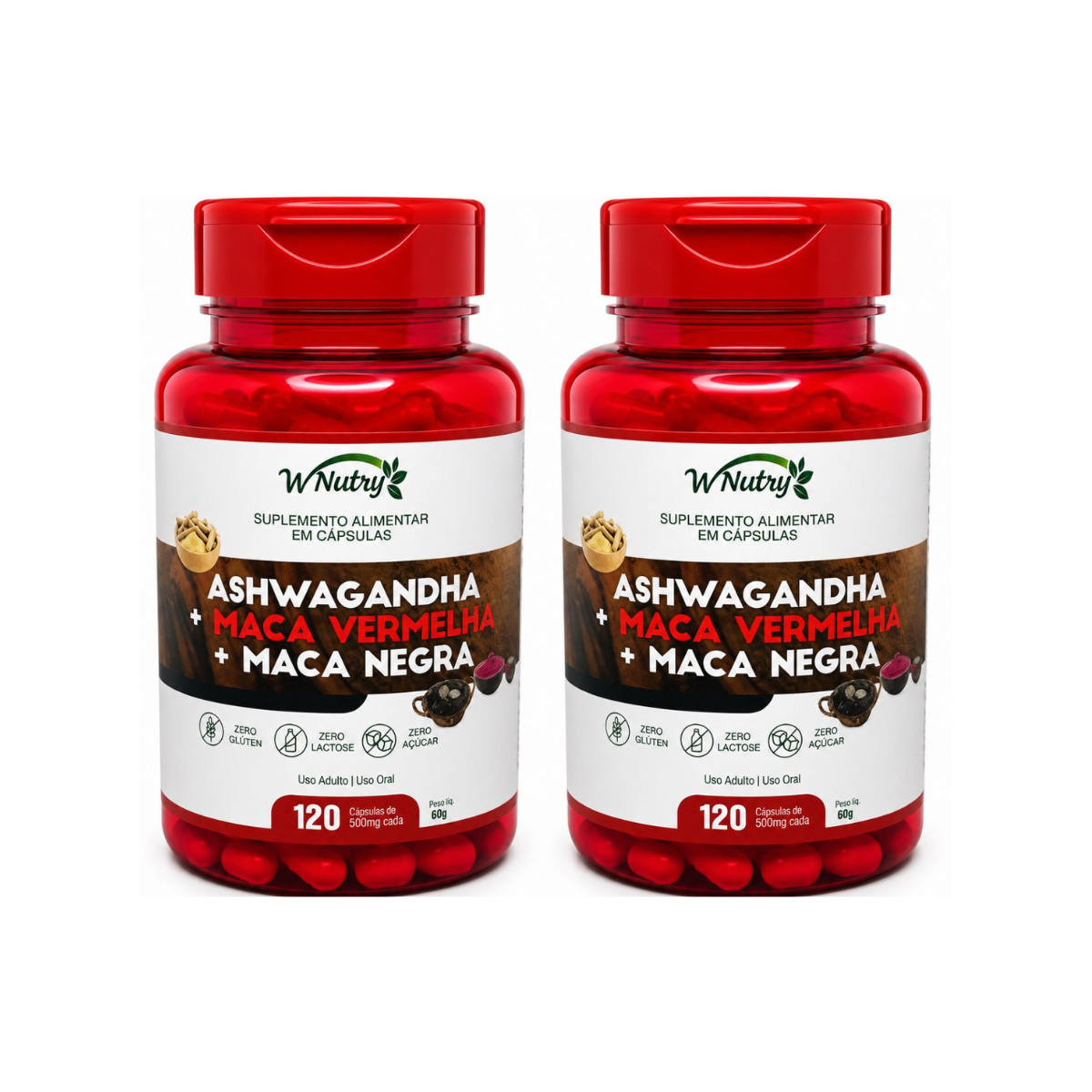 2 Suplementos Ashwagandha + Maca Negra E Vermelha Energia Máxima