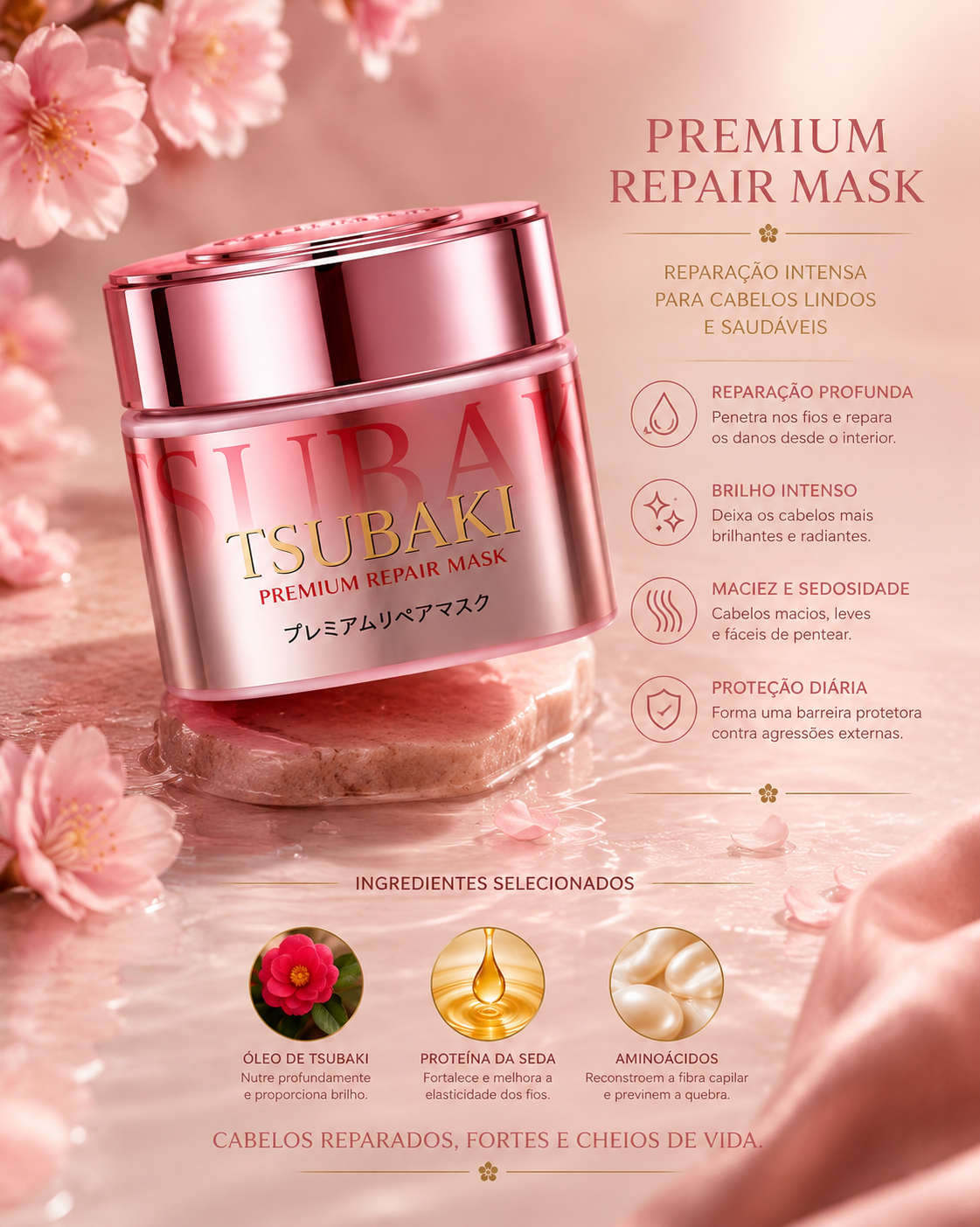 Máscara Tsubaki Pink Premium Repair Mask Capilar 180g
