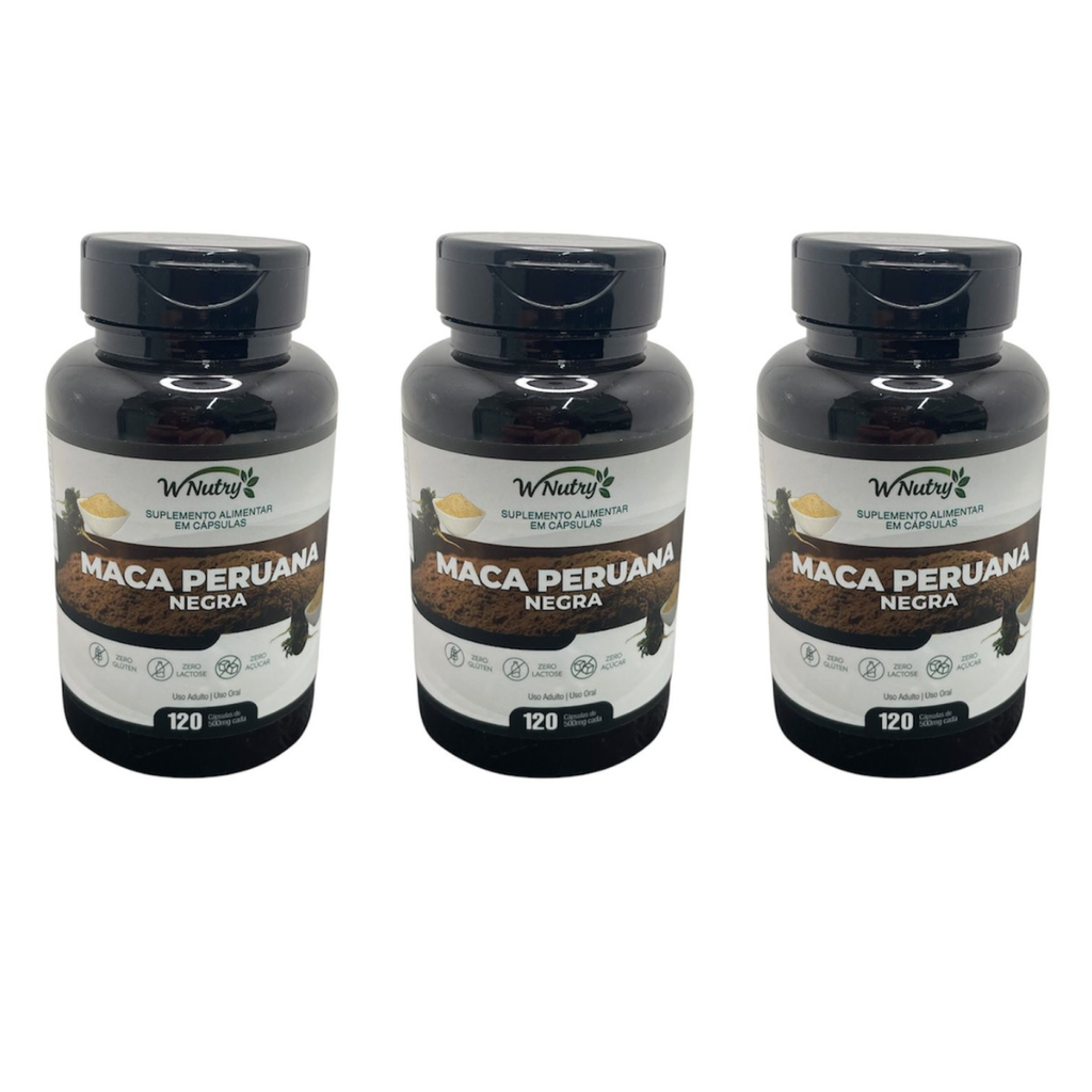 3 Suplementos Maca Peruana Negra Fórmula Premium Alta Potência 120 Caps