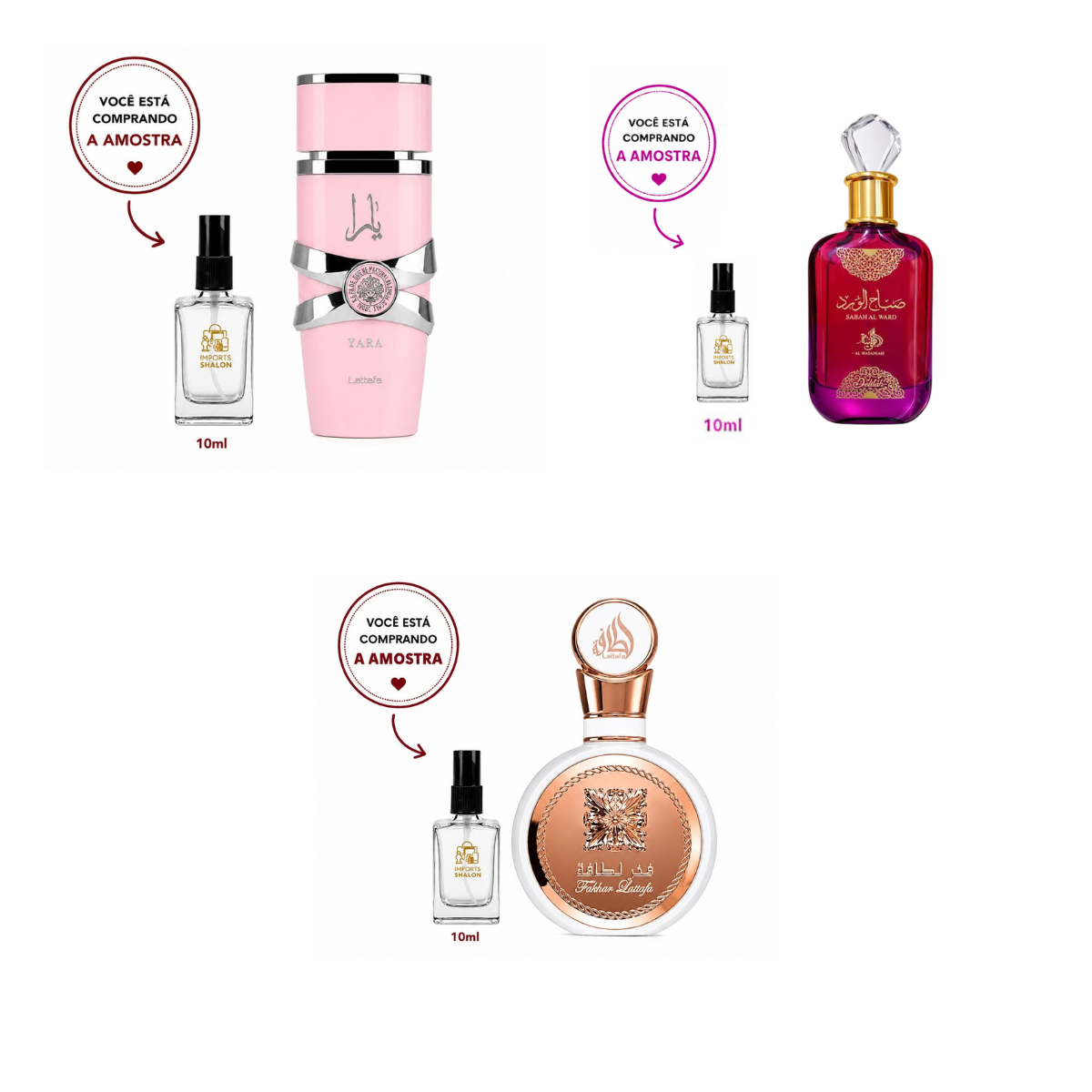 Kit 3 Mini Perfumes 10ml Yara Sabah Delilah Fakhar