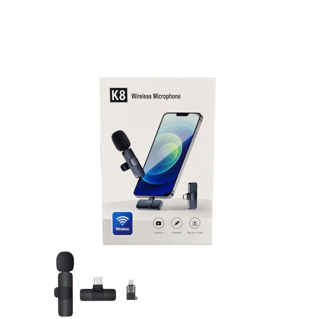 Microfone Lapela Sem Fio K8 USB Tipo C Para Gravações