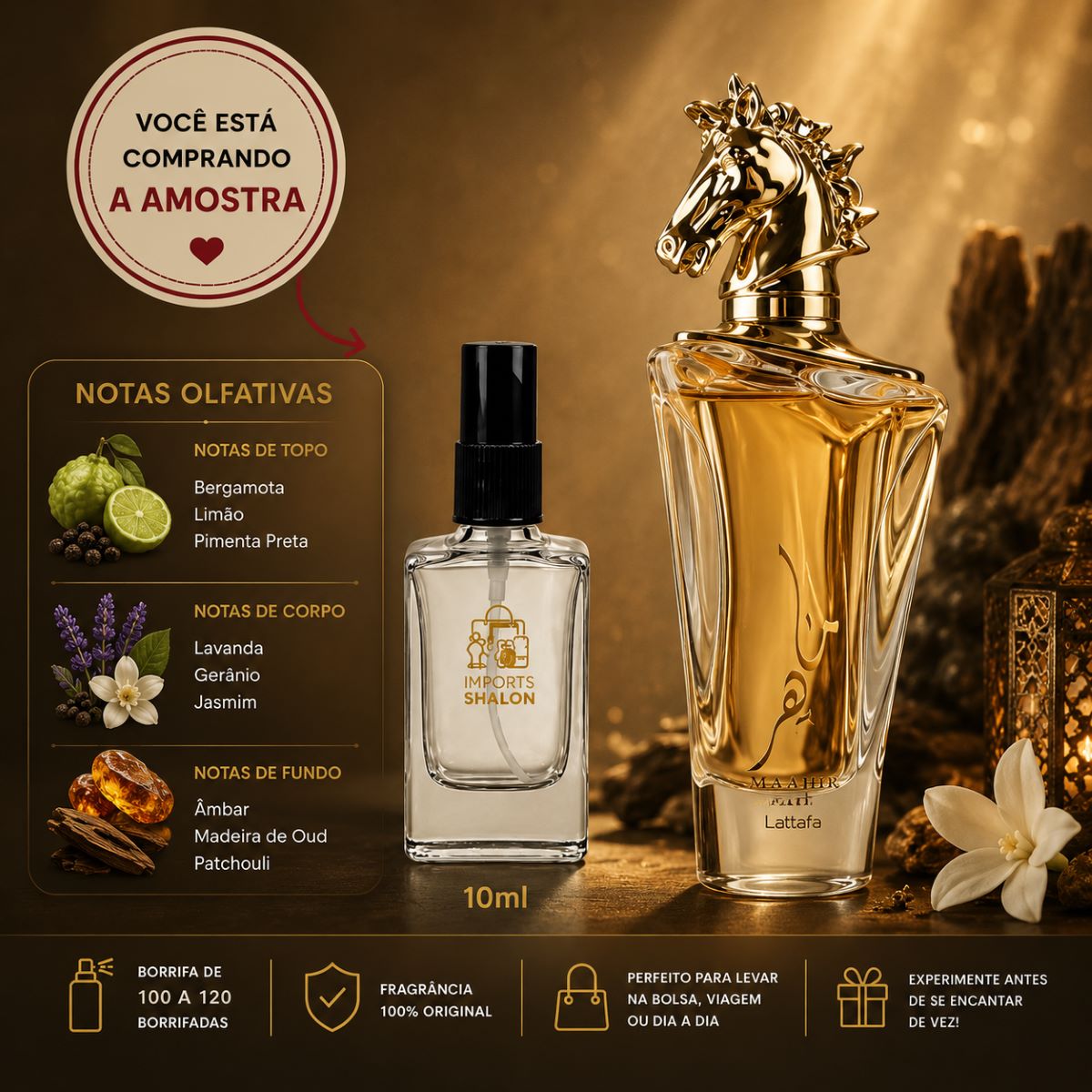 Maahir Gold 10ml Fragrância Árabe Luxuosa Alta Fixação Marcante