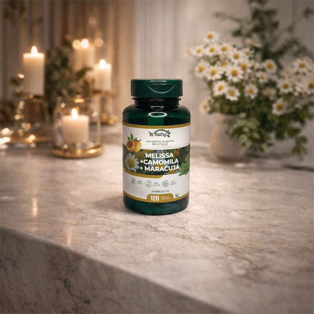 Suplemento Melissa Camomila Maracujá 120 Cápsulas Relaxamento Natural