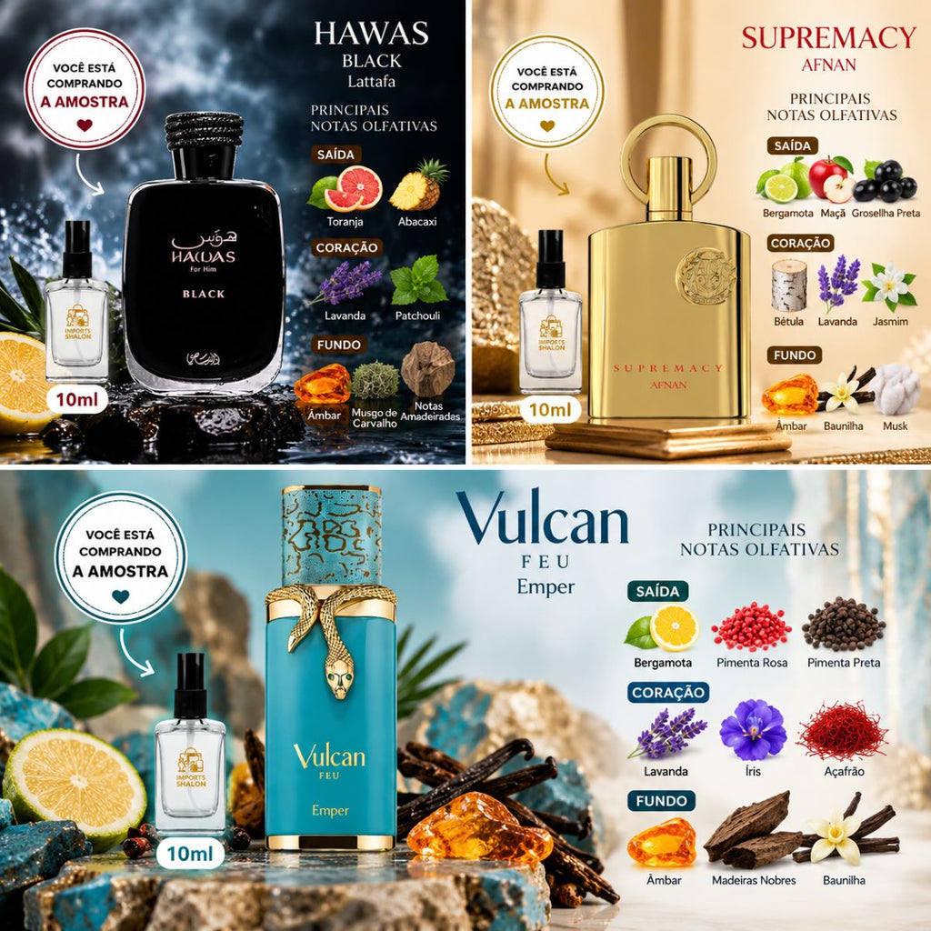 Kit 3 Mini Perfumes 10ml Hawas Black Supremacy Vulcan Feu