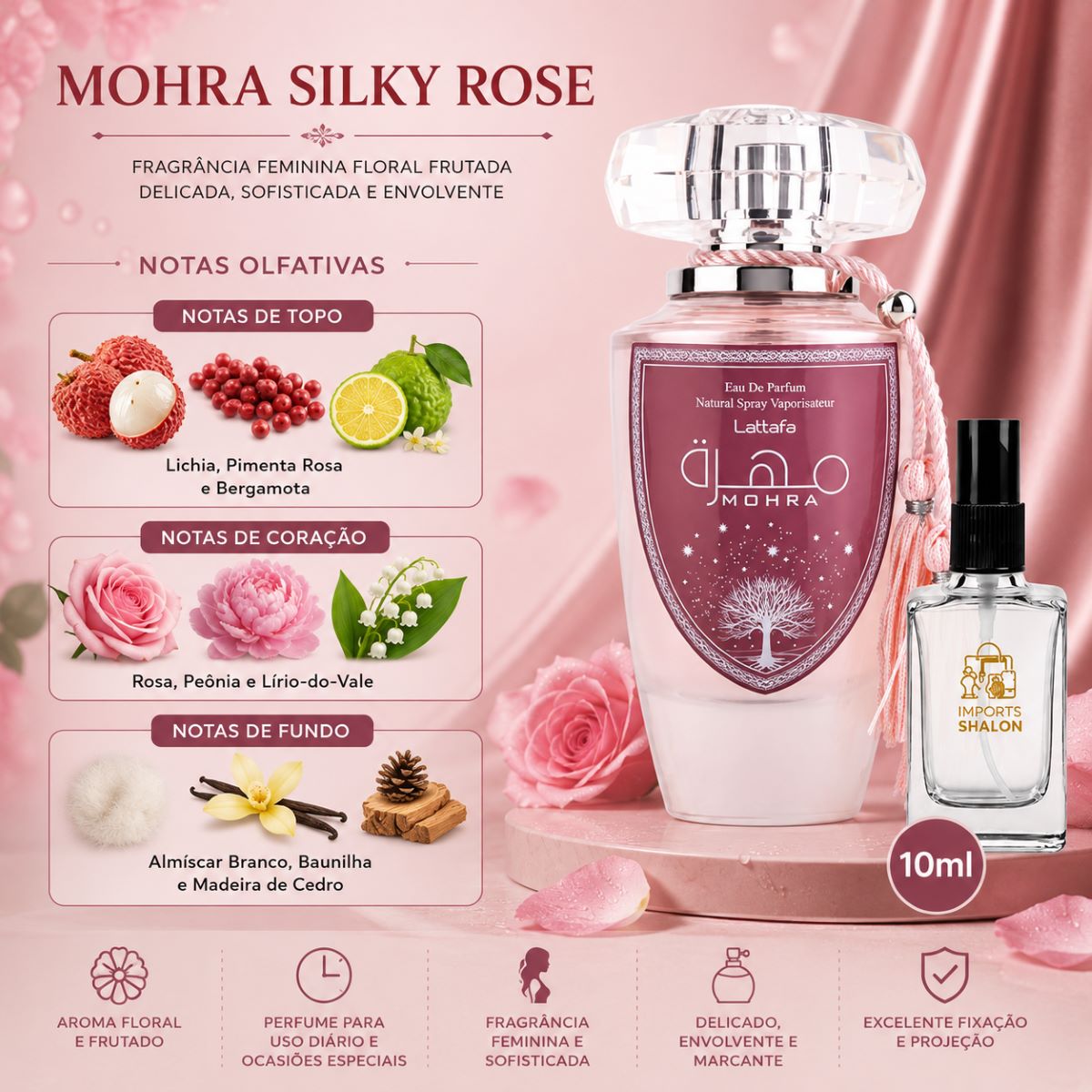 Mini Perfume Mohra Silky Rose 10ml Fragrância Feminina