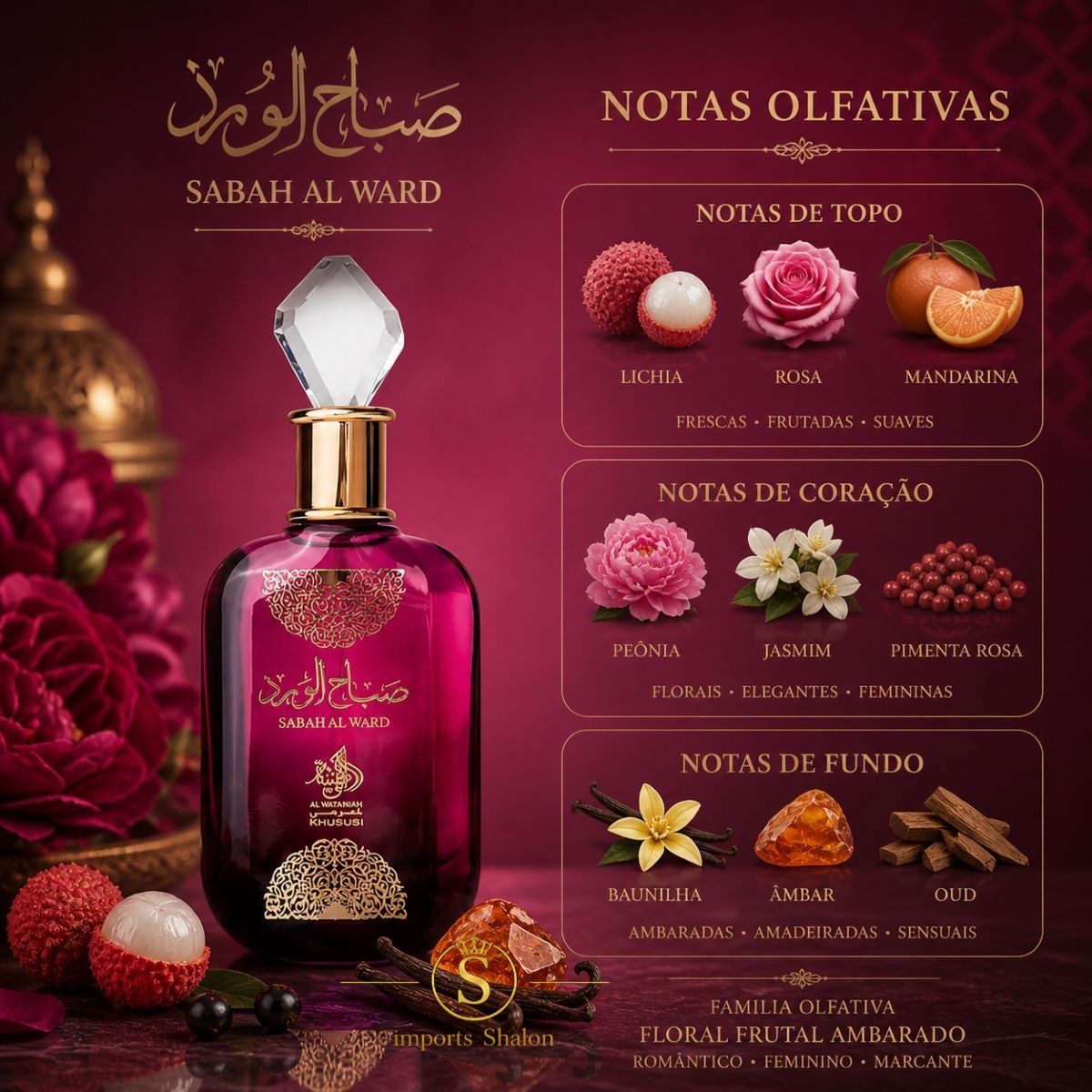 Sabah Al Ward 100ml Perfume Árabe Feminino