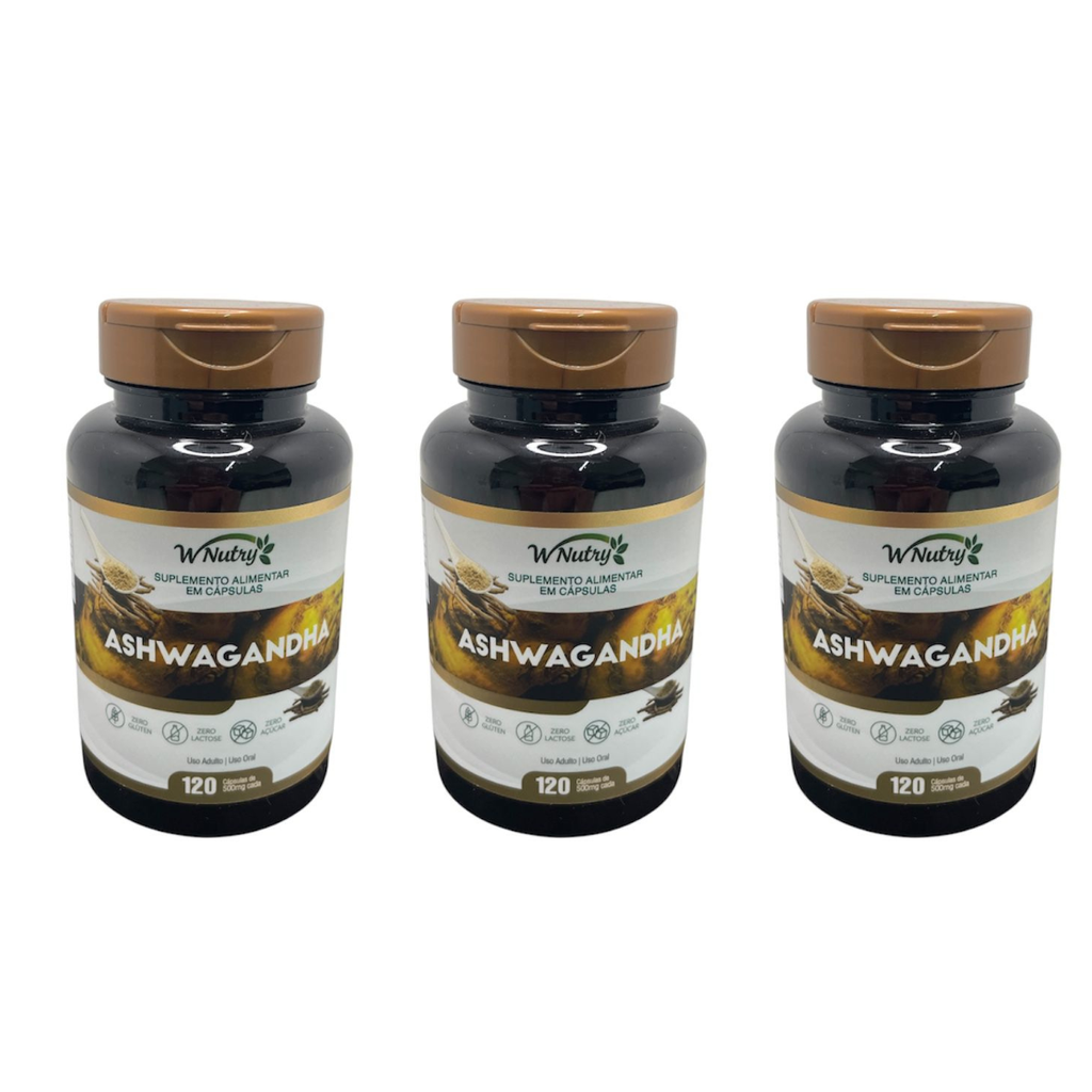 Kit Com 3 Suplementos Ashwagandha Alta Potência 3x120 Caps