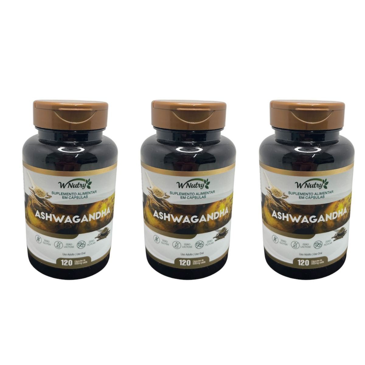 Kit Com 3 Suplementos Ashwagandha Alta Potência 3x120 Caps