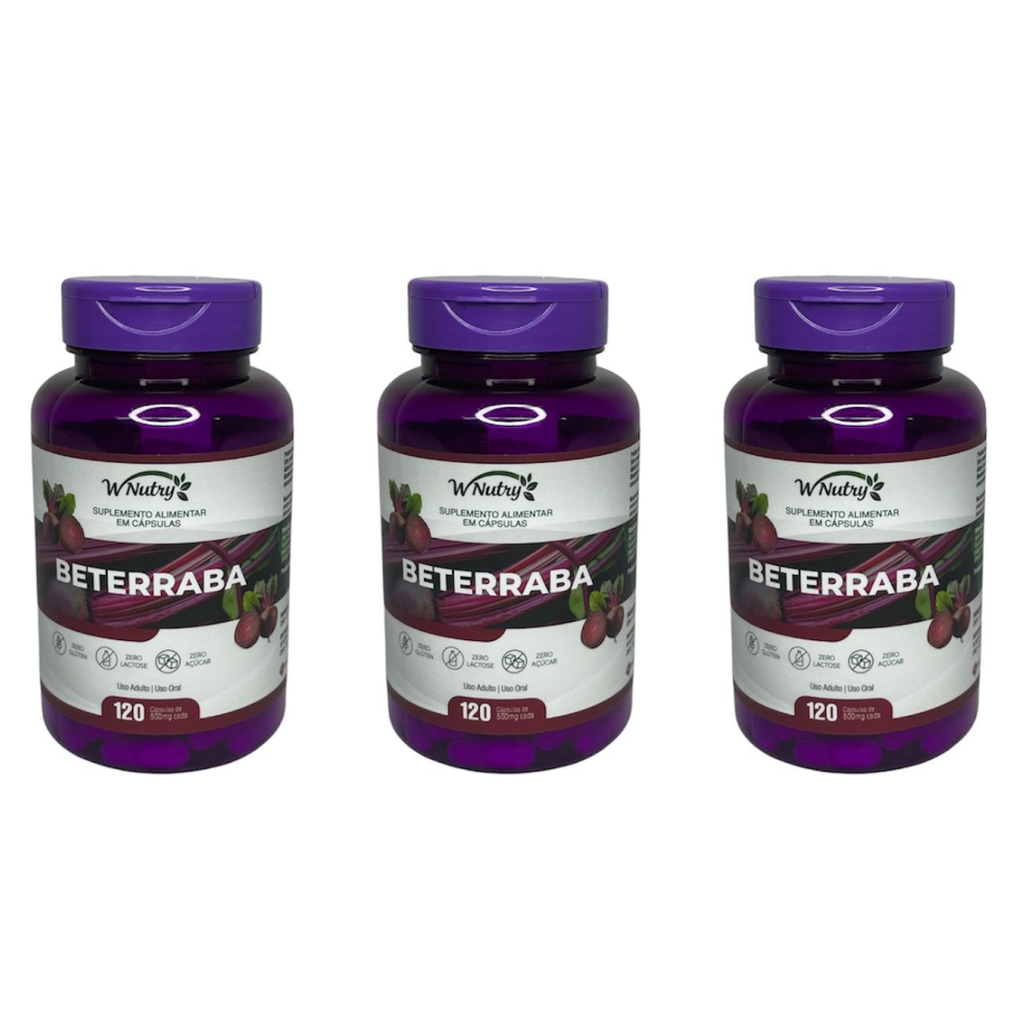 Kit 3 Suplementos De Beterraba 3x120 Cáps Energia Circulação