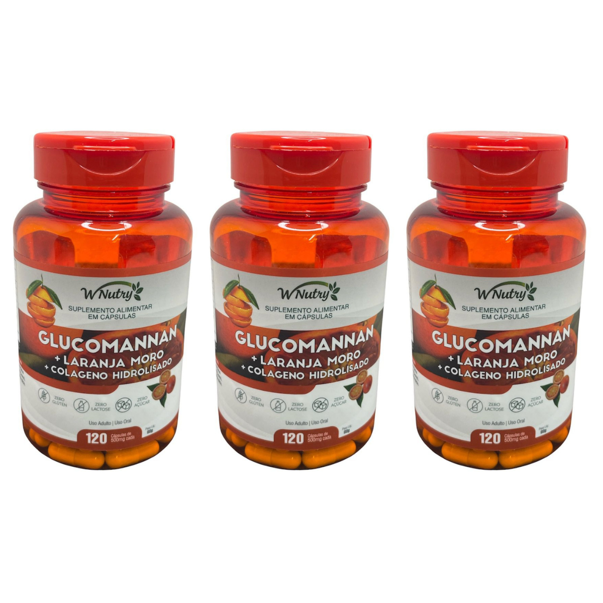 Kit 3 Suplementos Glucomannan + Laranja Moro E Colágeno Hidrolisado