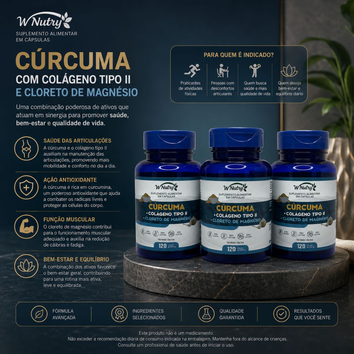 Kit 3 Suplementos Cúrcuma Colágeno Tipo-2 Magnésio 120 Caps