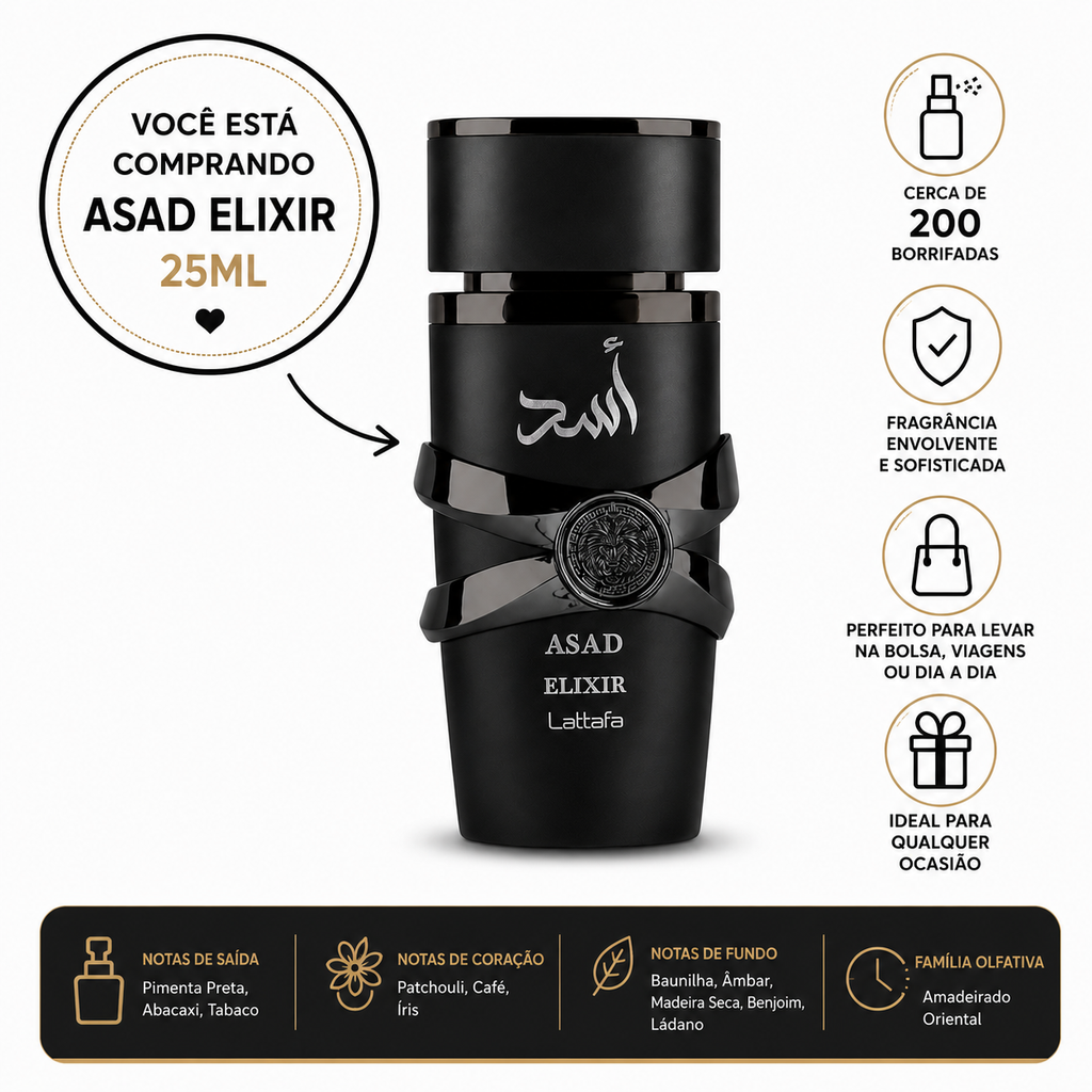 Mini Perfume Asad Elixir 25 Ml Alta Fixação Aroma Intenso