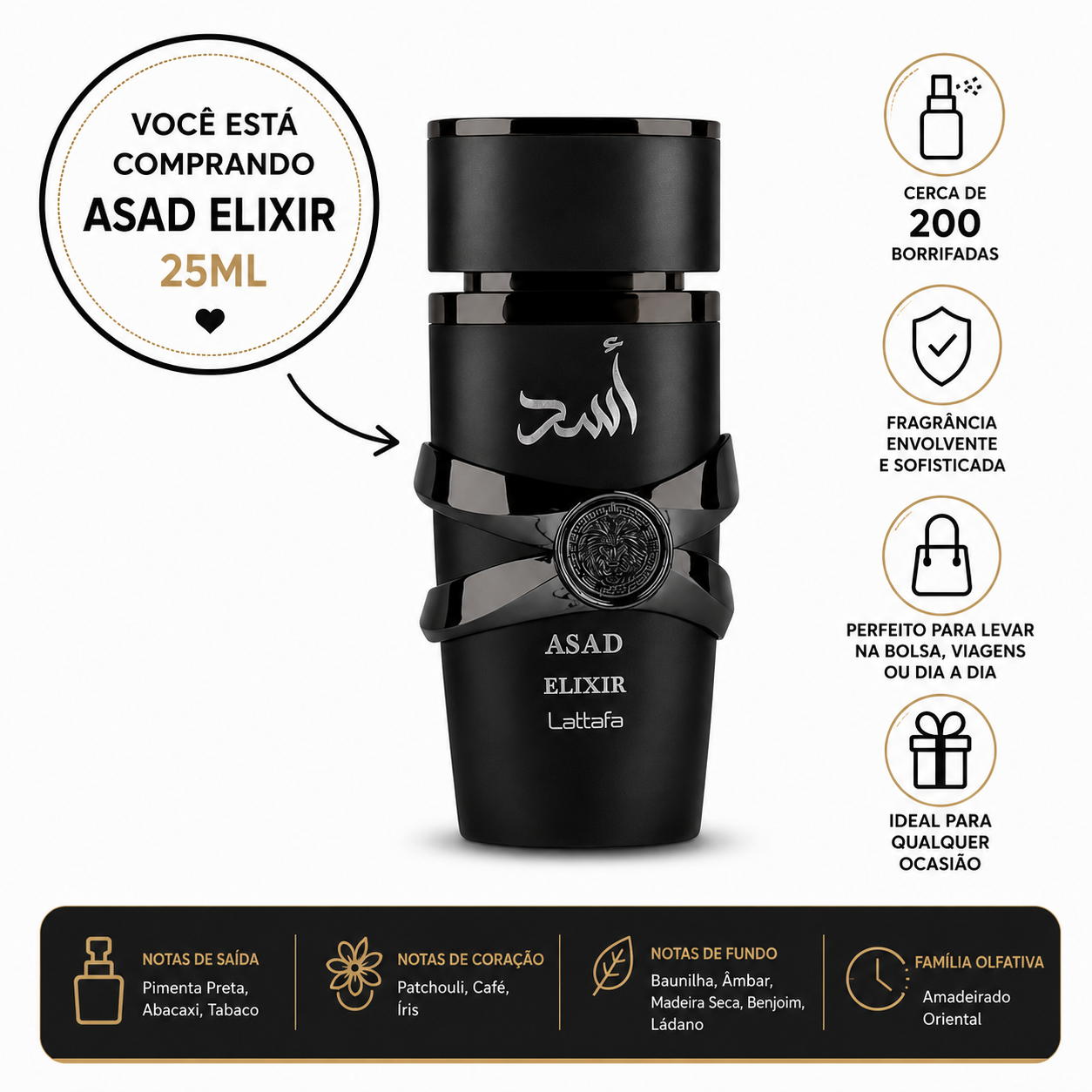 Mini Perfume Asad Elixir 25 Ml Alta Fixação Aroma Intenso