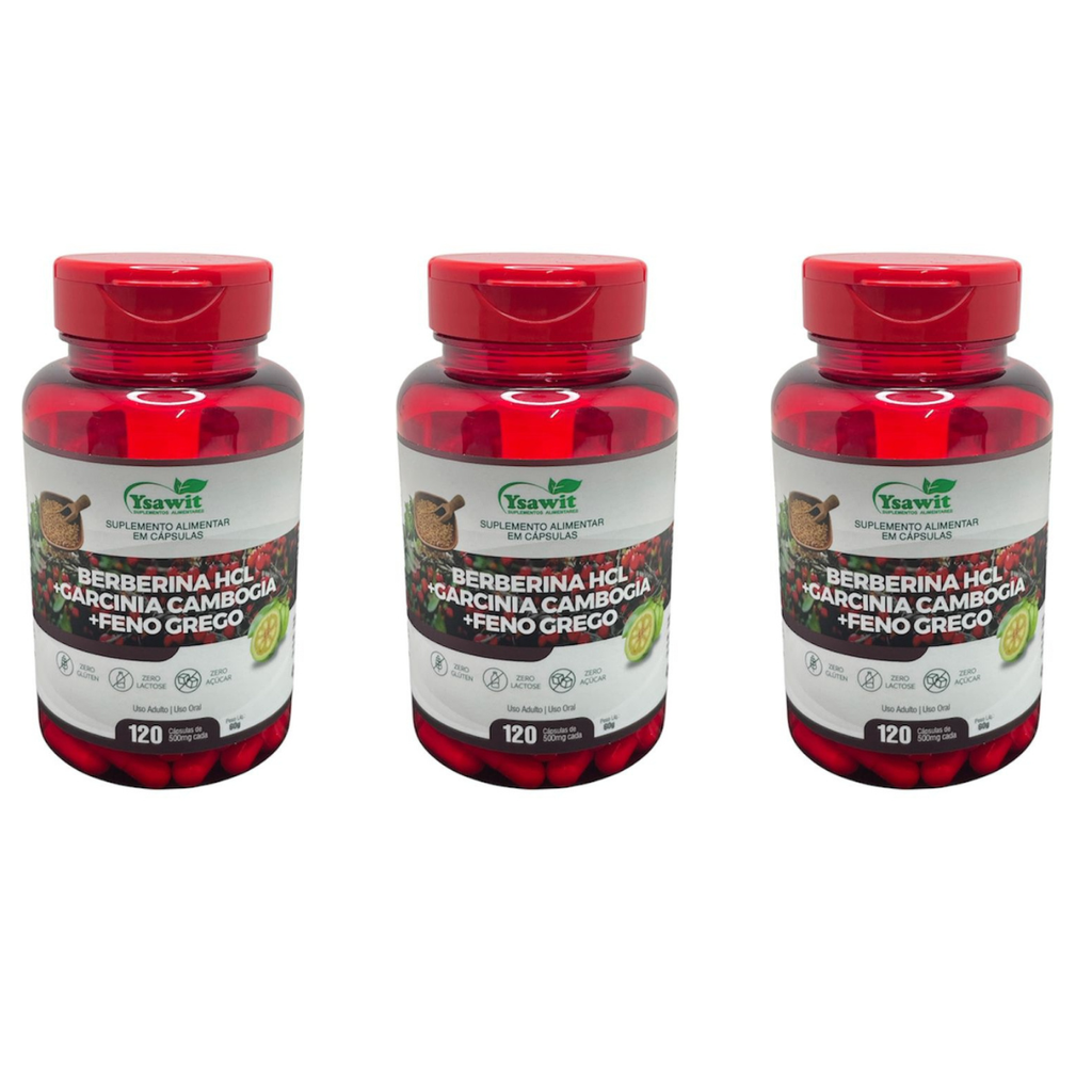 3 Suplementos Berberina HLC + Garcinia Cambogia E Feno Grego