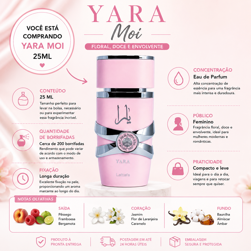 Yara 25 Ml Perfume Spray Doce Cremoso Alta Fixação