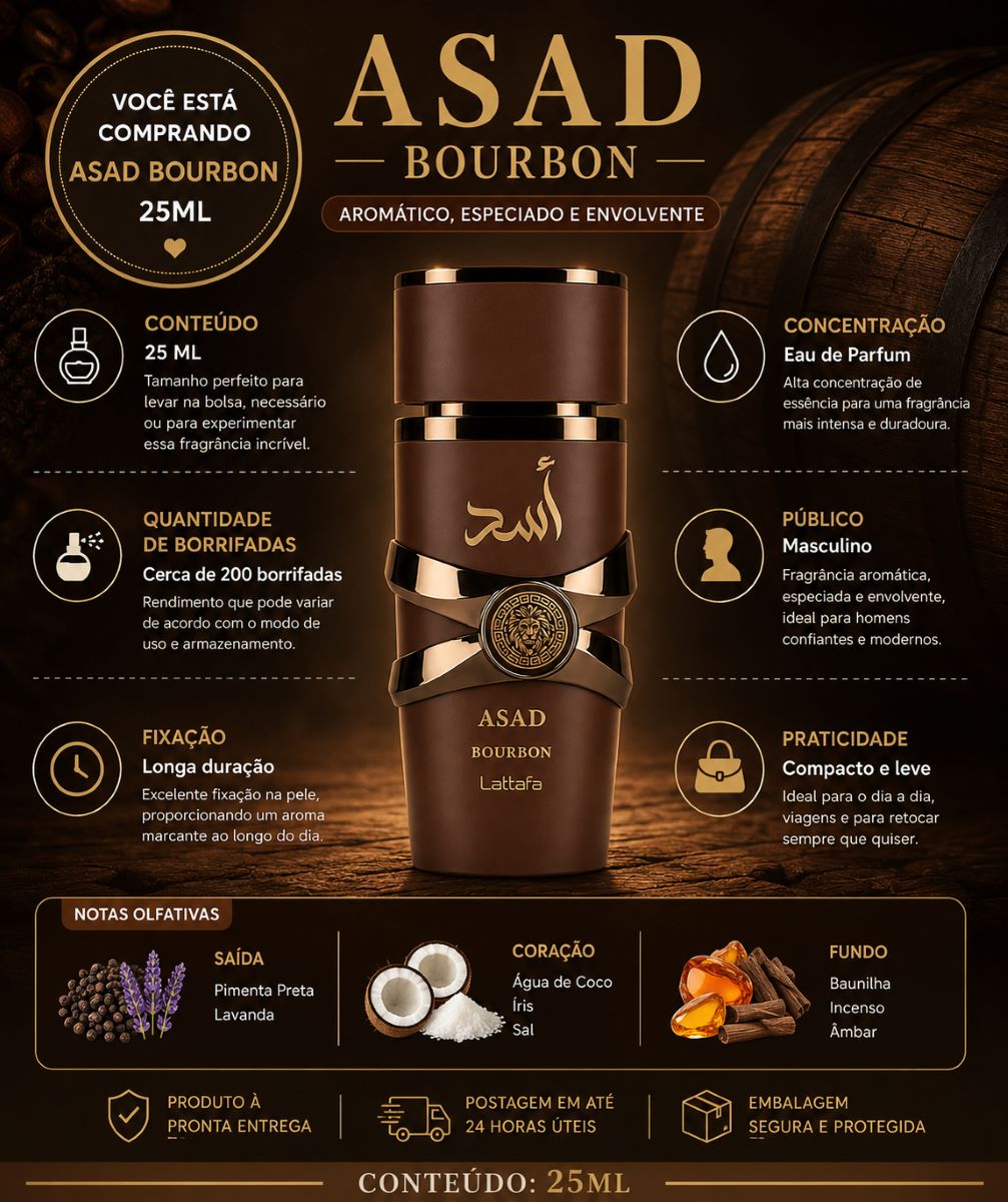 Mini Perfume Asad Bourbon 25 Ml Alta Fixação Fragrância Intensa