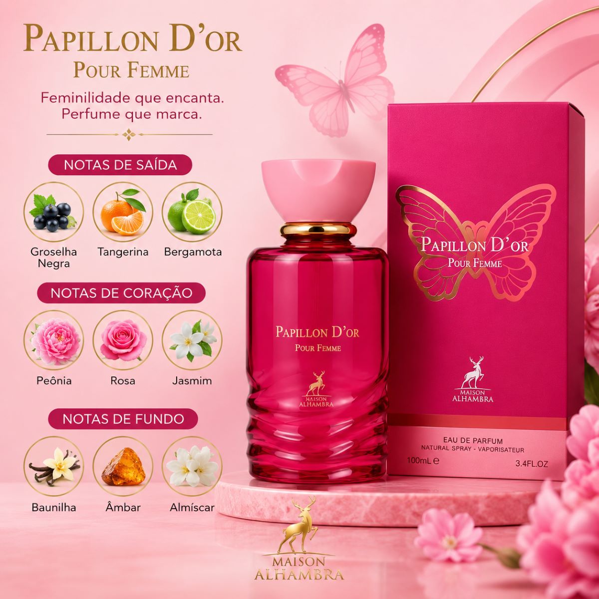 Perfume Papillon D'Or Pour Femme 100ml Aroma Floral Sofisticado