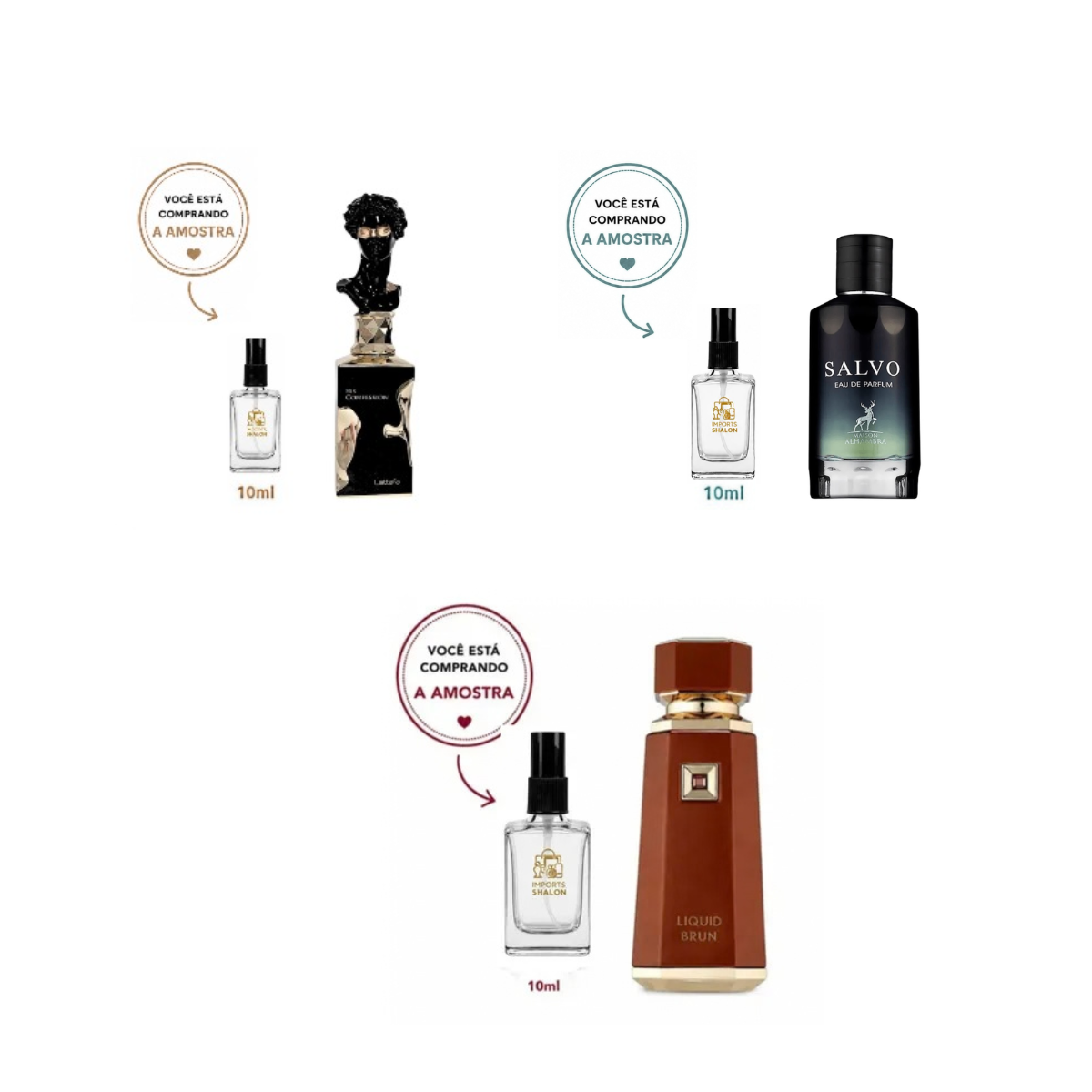 3 Mini Perfume 10ml His Confession Salvo Liquid Brun