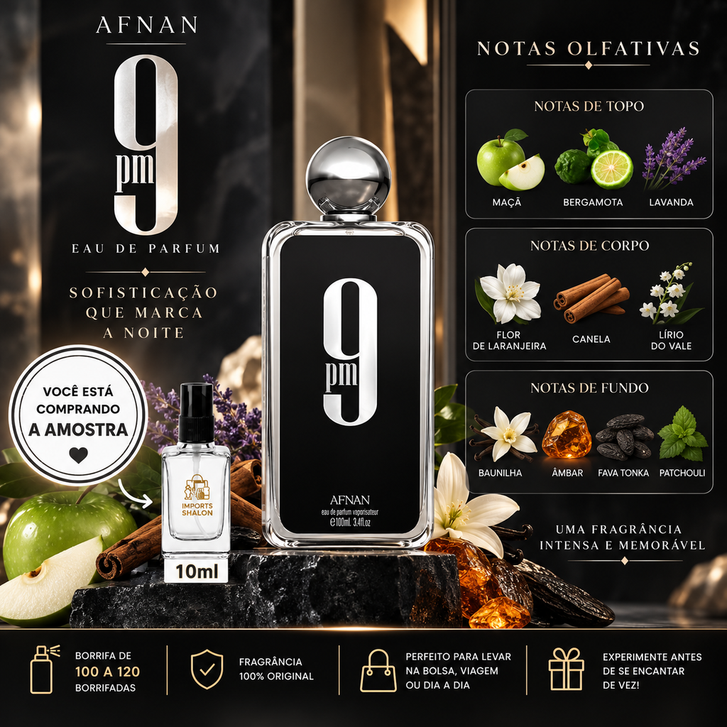 Mini Perfume 9PM 10ml Aroma Doce Especiado Masculino