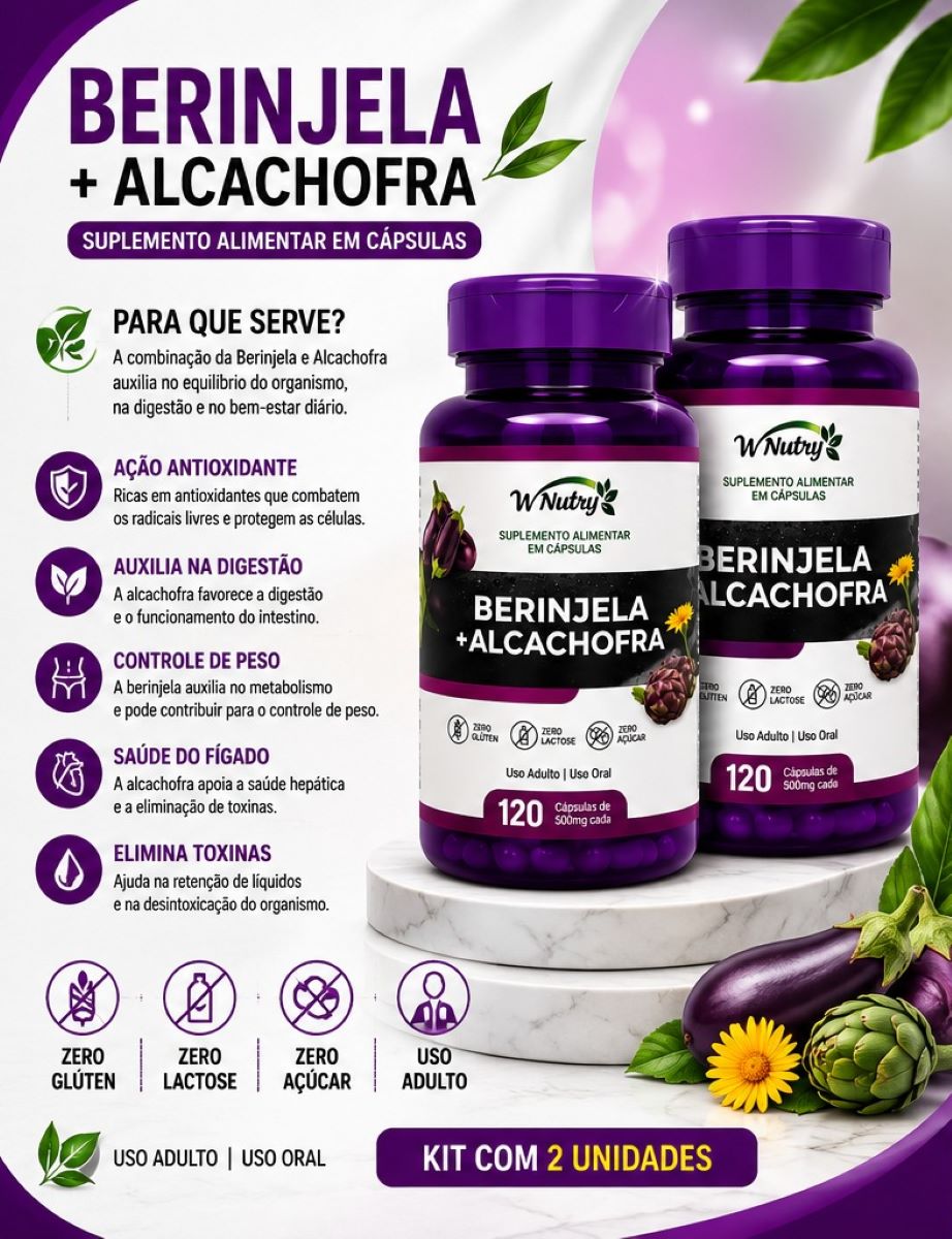 Kit Com 2 Suplementos De Berinjela + Alcachofra 120 Cápsulas