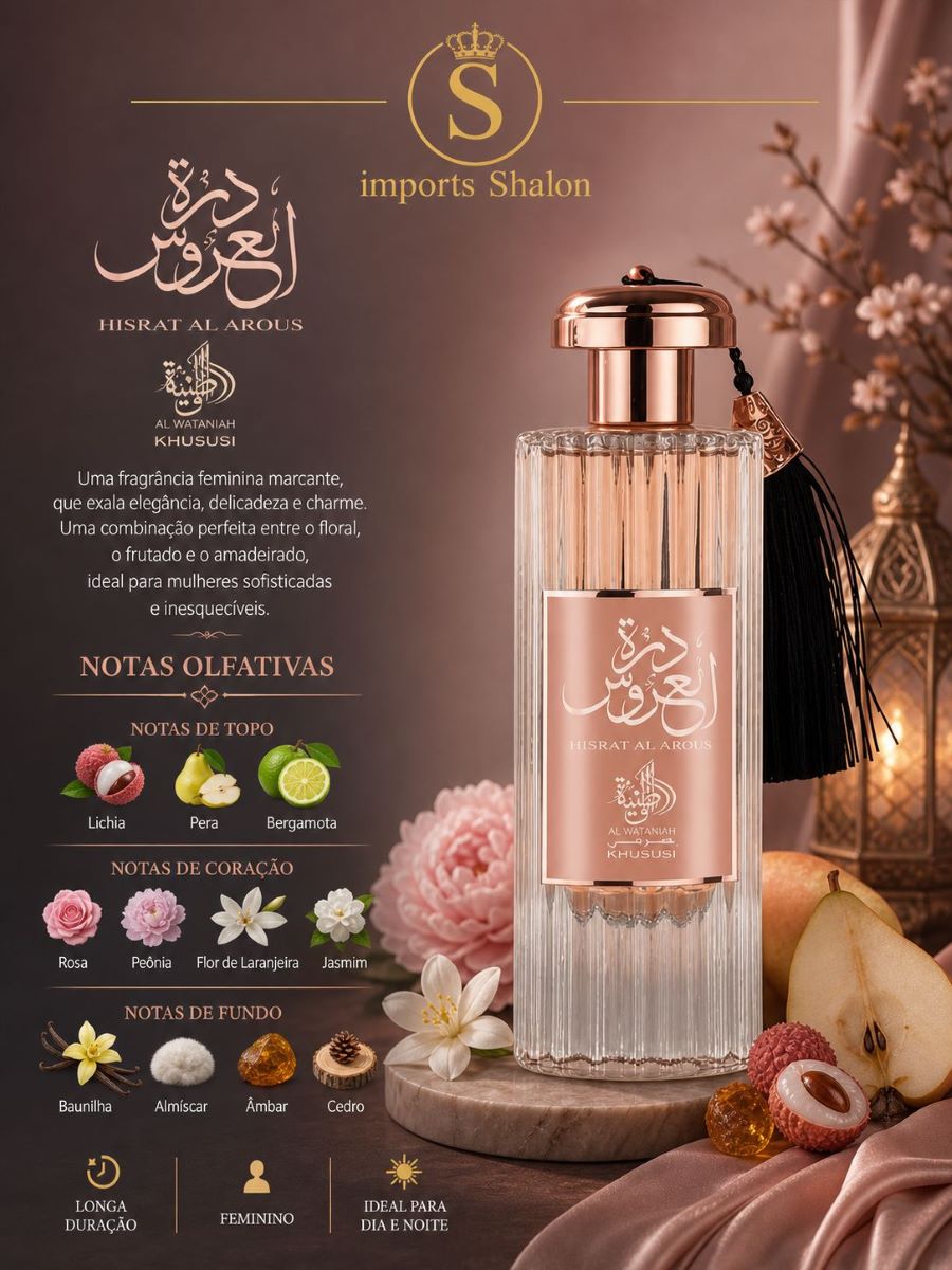 Durrat Al Aroos Perfume Árabe 85ml Elegante Sofisticado