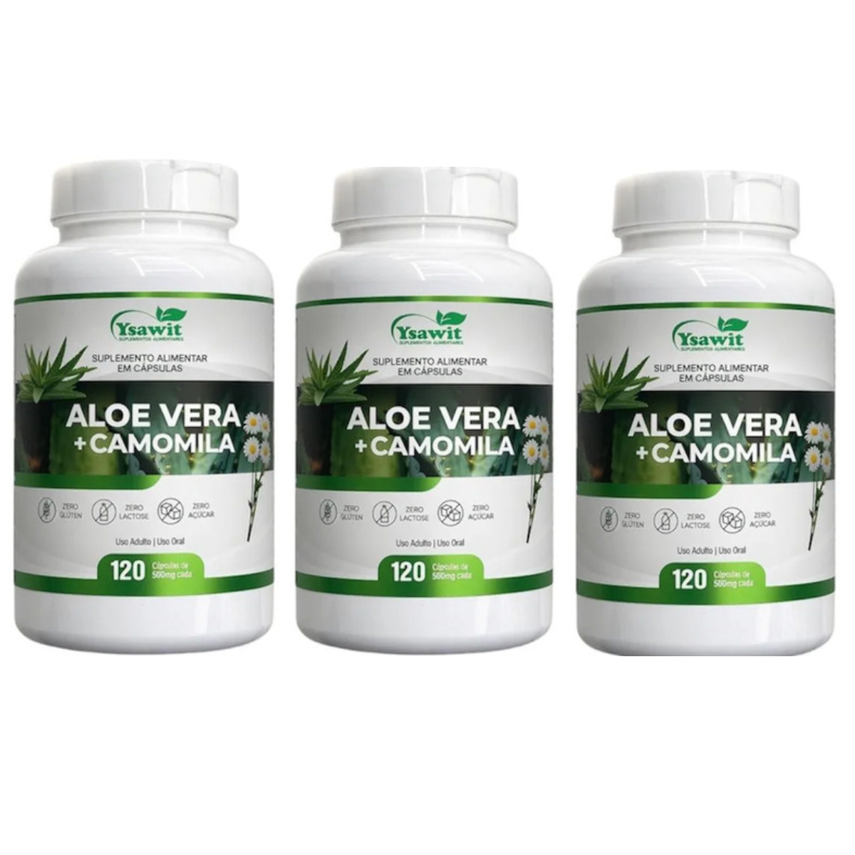 Kit Com 3 Suplementos Aloe Vera + Camomila 120 Caps Cada Ysawit
