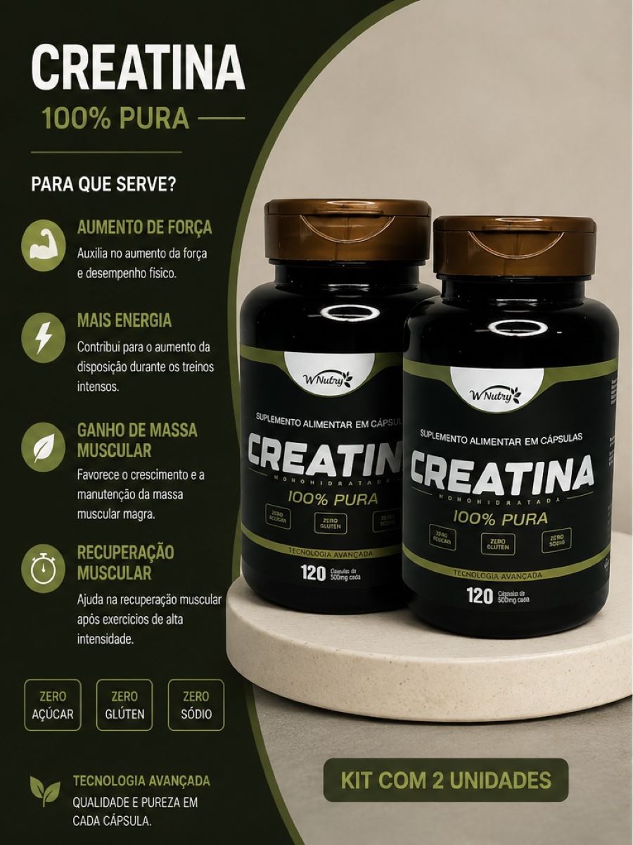 Kit De 2 Suplementos Creatina 120 Cáps Monohidratada 100% Pura
