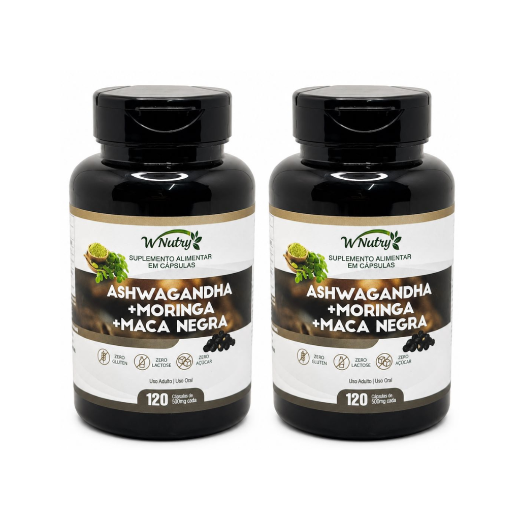 Kit De 2 Suplementos Ashwagandha + Moringa + Maca Negra 2x120Caps