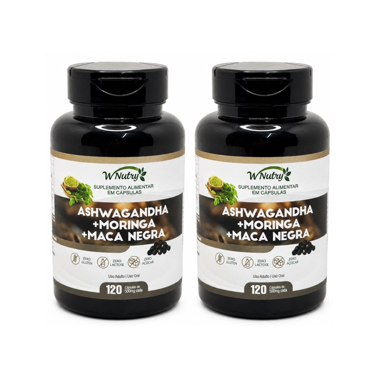 Kit De 2 Suplementos Ashwagandha + Moringa + Maca Negra 2x120Caps