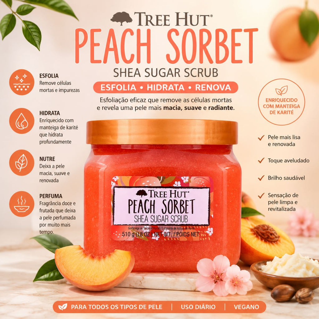 Esfoliante Corporal Tree Hut Peach Sorbet 510g Cuidado Premium