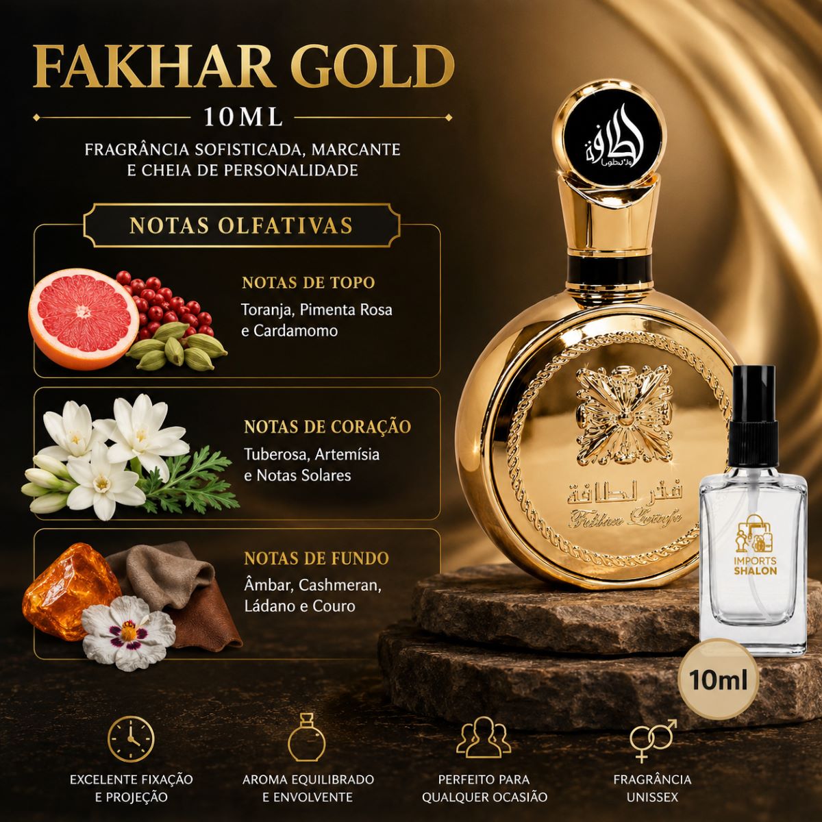 Mini Perfume Fakhar Gold 10ml Eau De Parfum Alta Fixação