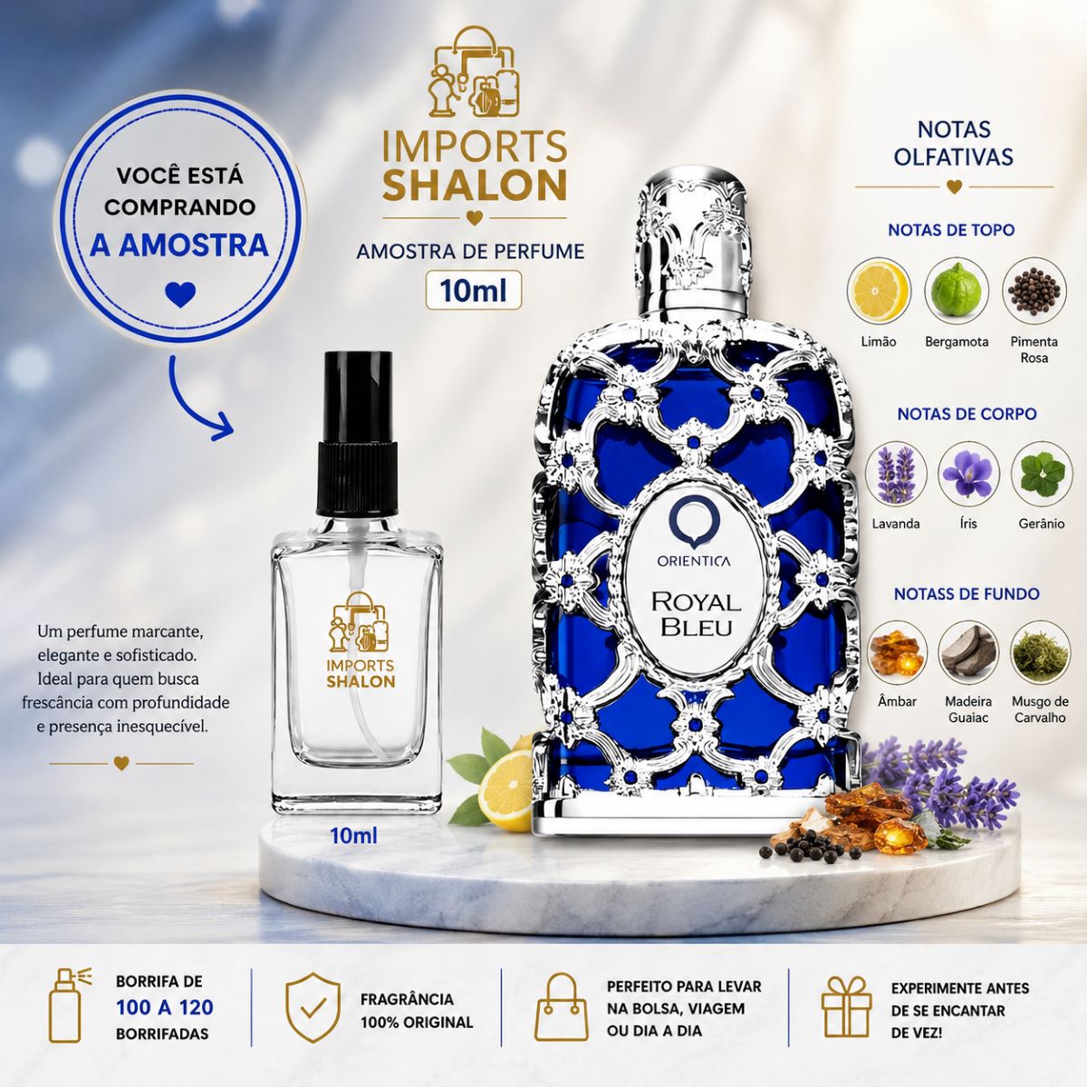 Mini Perfume Royal Bleu 10ml Fragrância Masculina Sofisticada